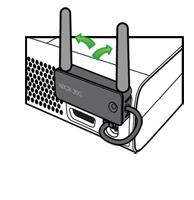 The Xbox 360 Wireless Networking Adapter with the antennae flipped up