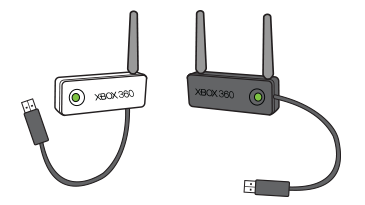 An Xbox 360 Wireless G Networking Adapter and an Xbox 360 Wireless N Networking Adapter